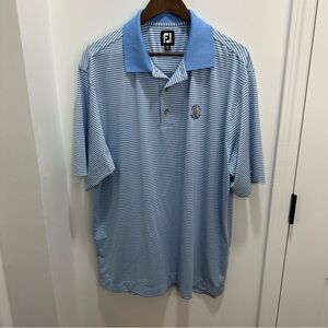 FJ FootJoy Mens Golf Polo Shirt XL Blue White Stripe Etowah Valley Embroidered